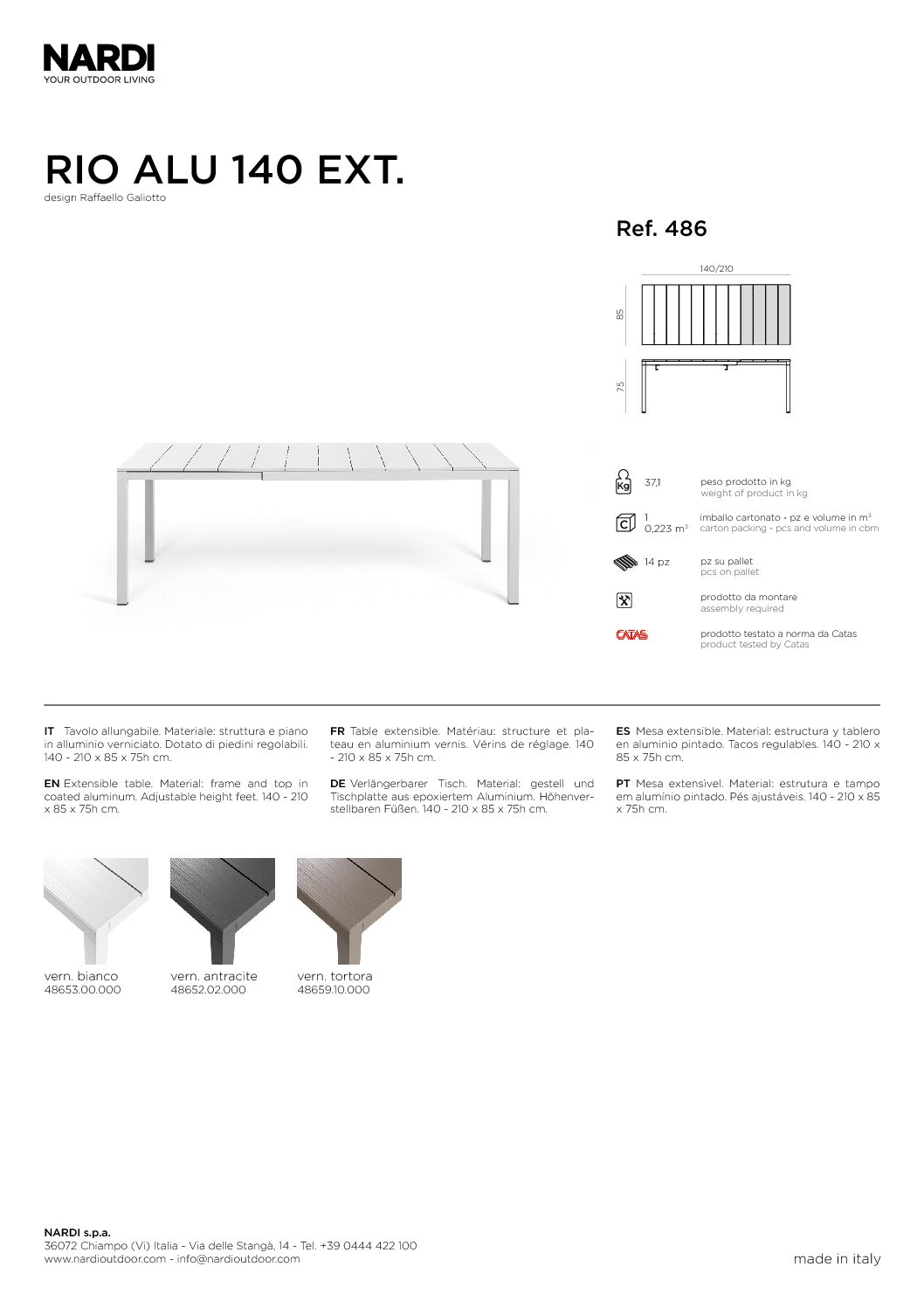 RIO ALU 140 Extending Outdoor Dining Table by Nardi Italy - Image 5