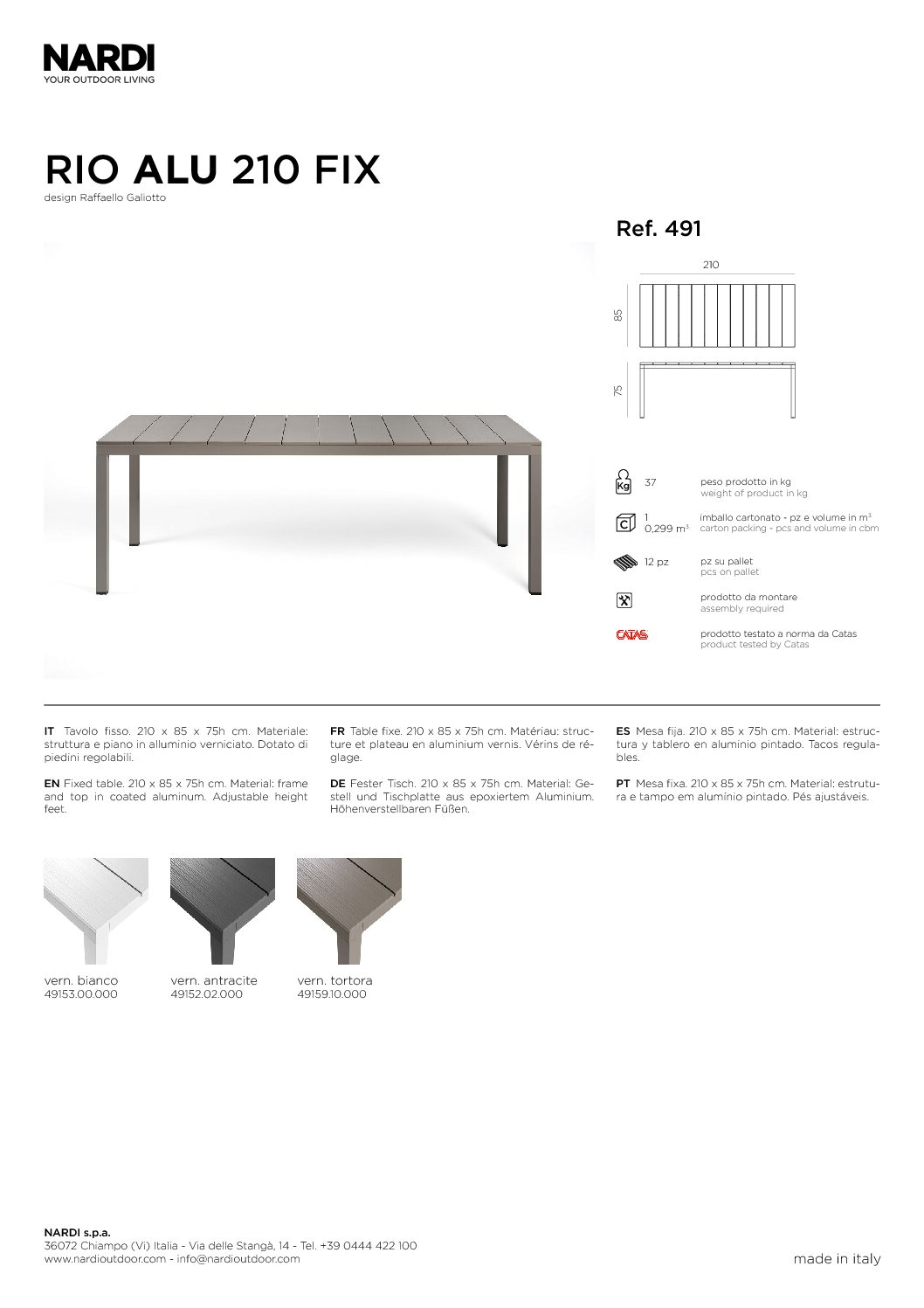 RIO ALU 210 Fix Outdoor Dining Table by Nardi Italy - Image 6